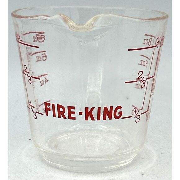 Vtg Fire King Measuring Cup D Handle Glass 1 Cup Red Letters #496 MCM USA - Picture 2 of 5